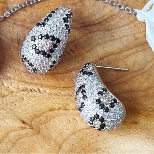 Park Lane Silver and Black Teardrop Pavé Stud Earrings